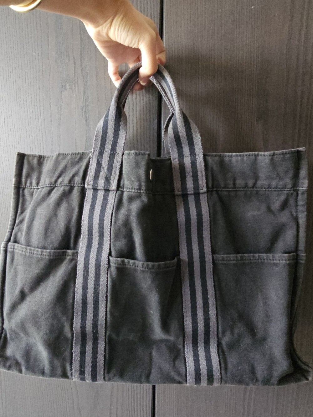 Authentic Hermès Vintage Fourre-Tout MM Canvas Tote Bag Black Gray - Picture 1 of 8